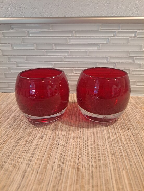 Crate&Barrel Other - Crate & Barrel Diva Ruby Red Glass Votive Candle Holders Pair Made In Poland